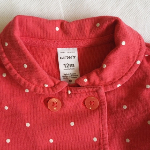 carter's double breasted french terry peacoat jacket 12 months baby girl - Picture 2 of 6